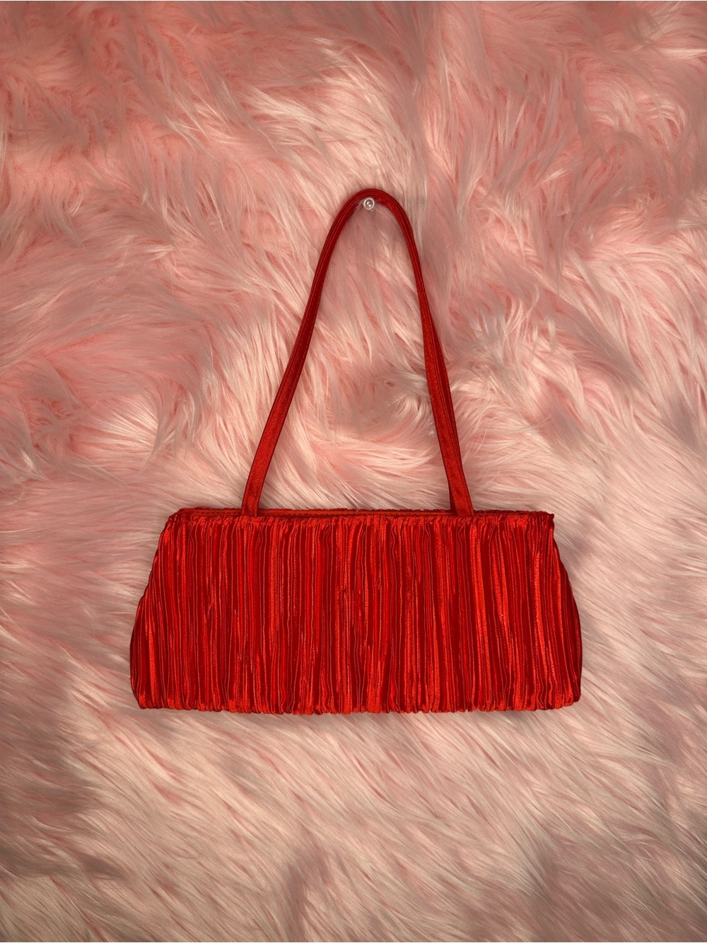 Red Pleated Shoulder Bag